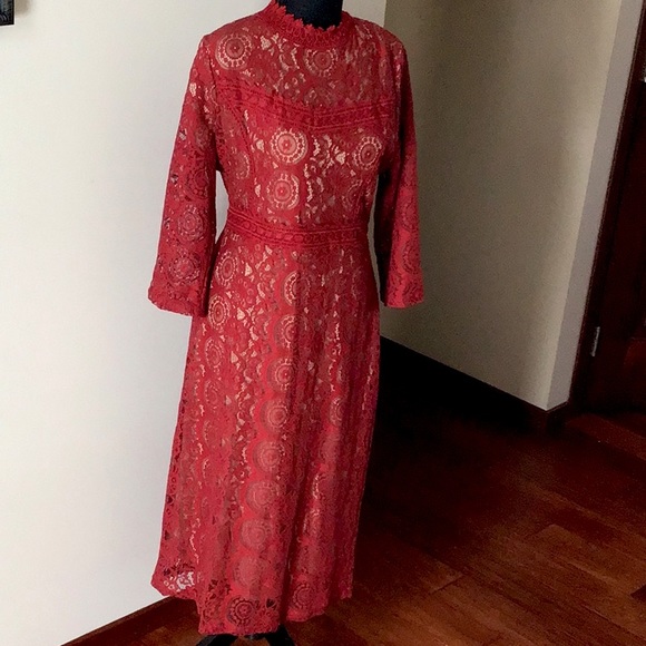 EUC: Polagram midi brick red lace - Picture 1 of 8